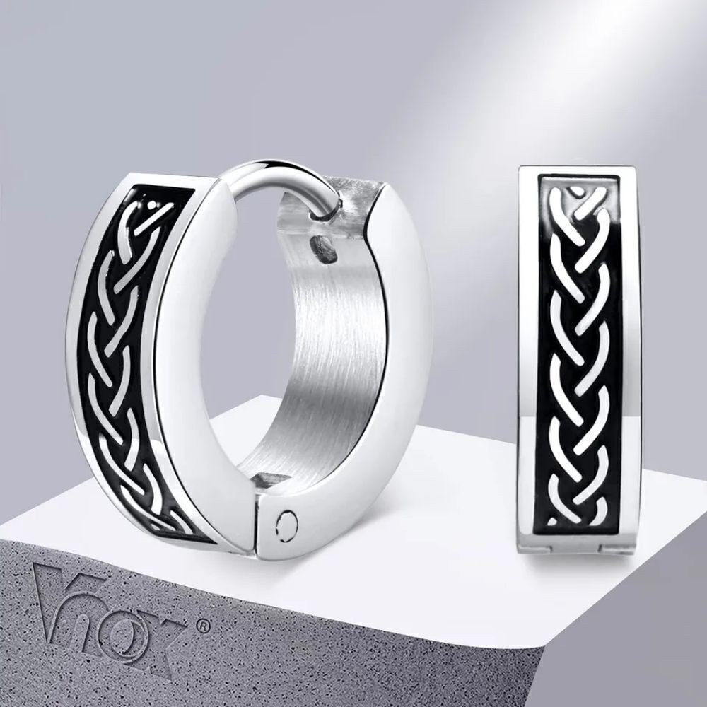Viking Braid Stainless Hoop Earrings - Picture 3 of 5